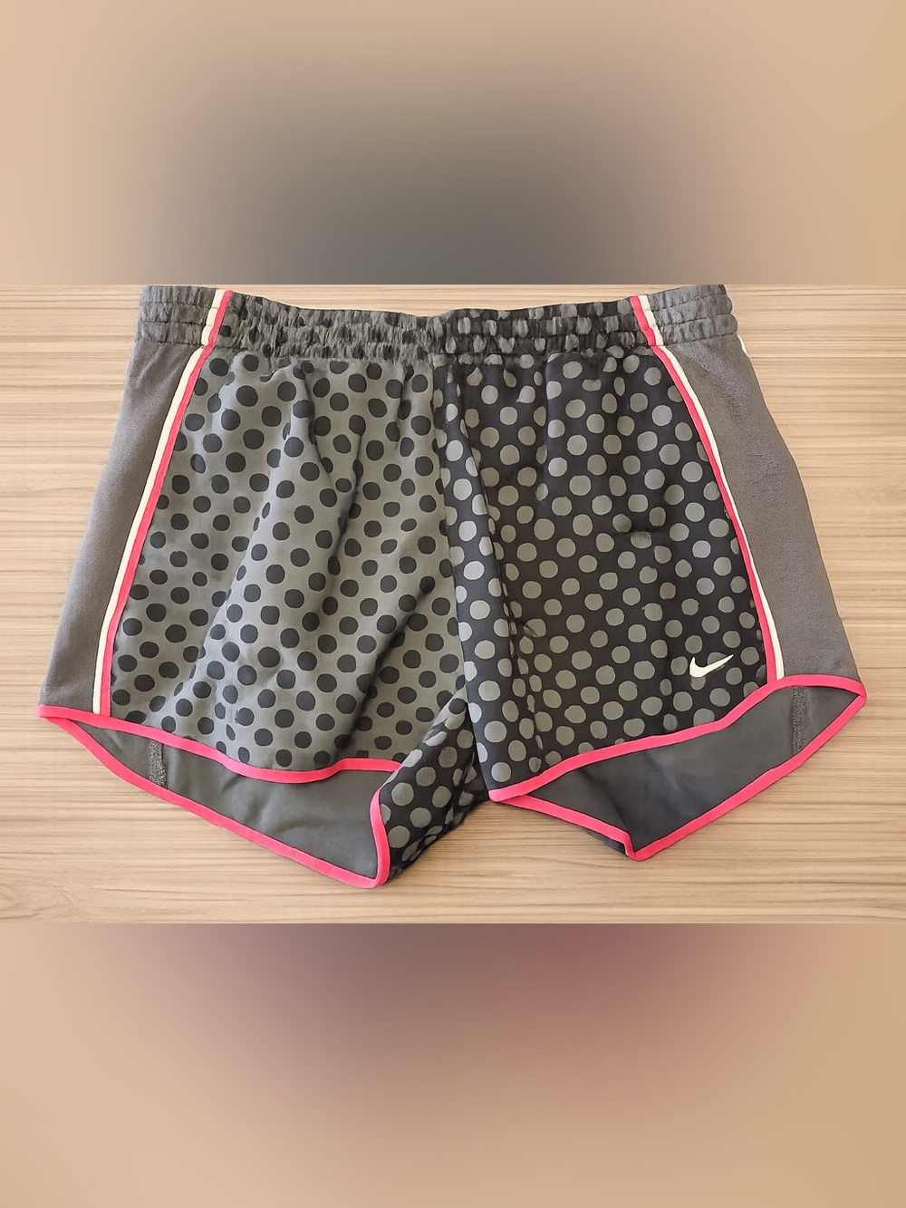 Nike Gray Polka Dot Athletic Shorts with Pink Trim